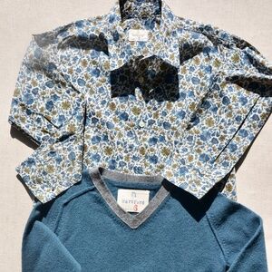 Hartford 100% Cotton Print Blouse with Cashmere/Wool Pullover - Size 6Y